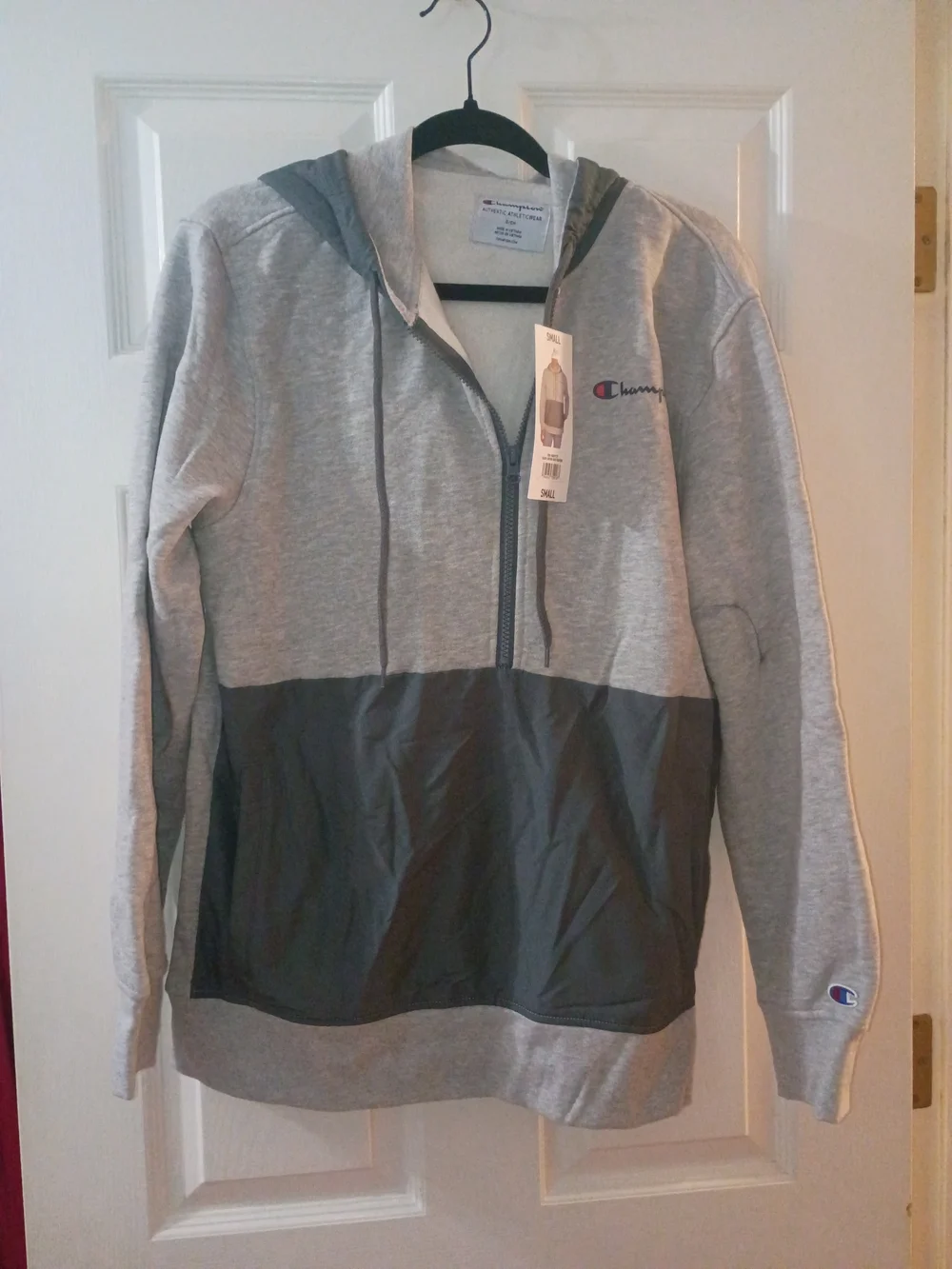 Champion Gray Half-Zip Hoodie with Dark Gray Panel